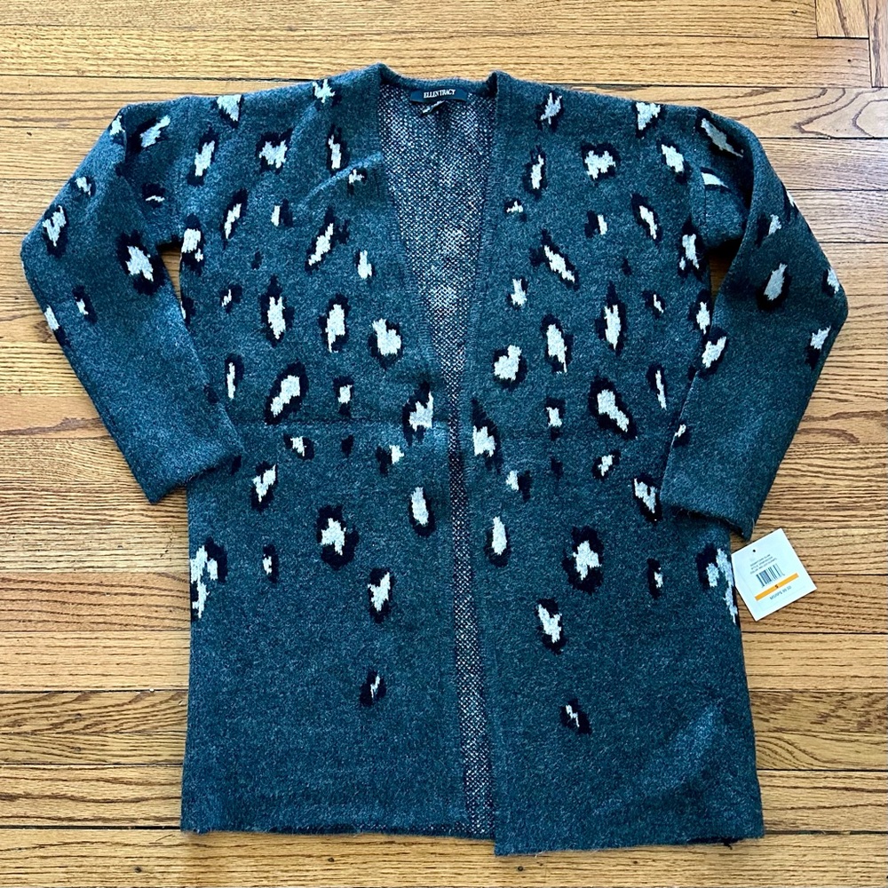 Ellen Tracy Charcoal Animal Print Cardigan